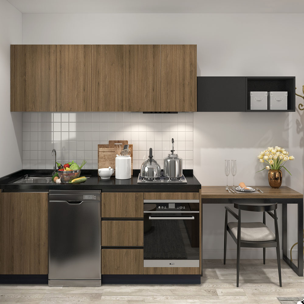 Studio small wood walnut color kitchen