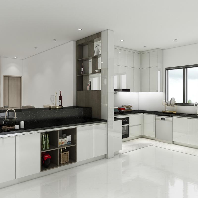 modern high gloss lacquer with black quarzstone kitchen cabinet