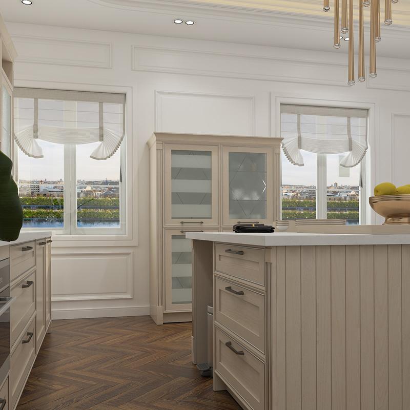 Classic Beige color luxury design PVC kitchen cabinet with storage accessories